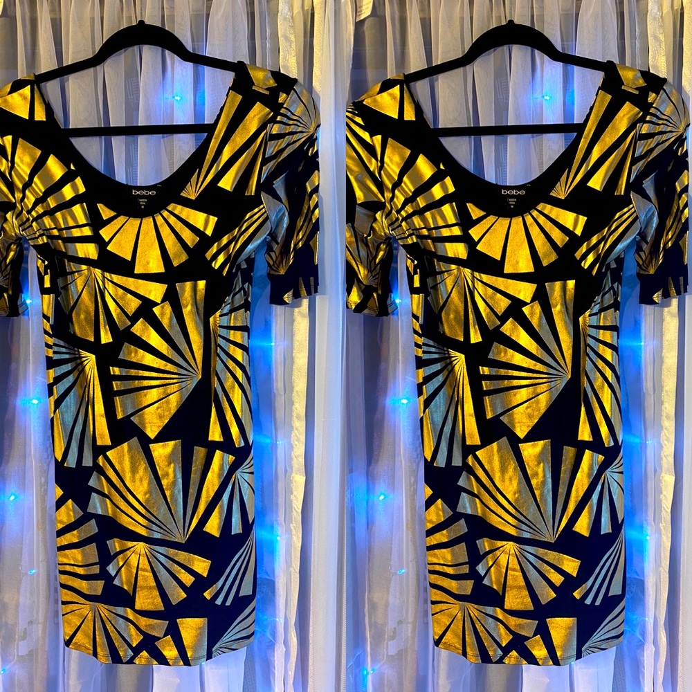 BEBE Black and Gold mini dress
